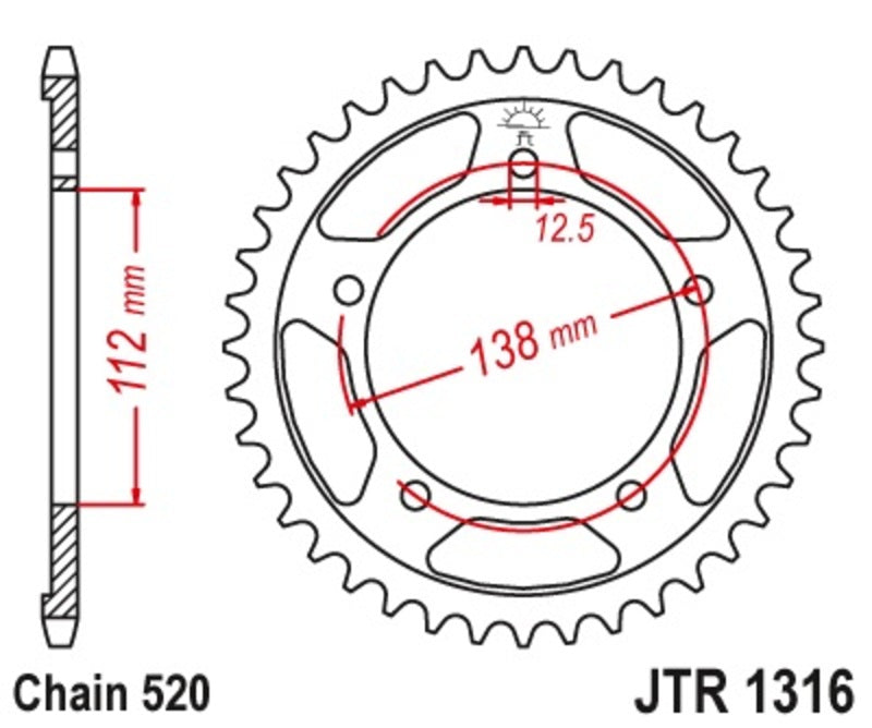 JT SPROCKETS Steel Standard Rear Sprocket 1316 - 520 - 1074902001