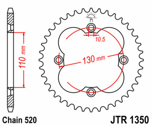 JT SPROCKETS Steel Standard Rear Sprocket 1350 - 520 - 1074908003