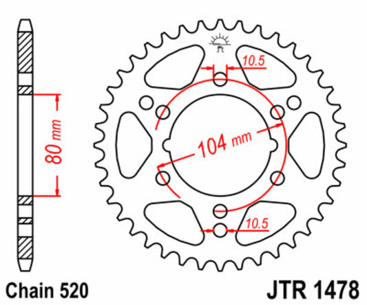JT SPROCKETS Steel Standard Rear Sprocket 1478 - 520 - 1074926003