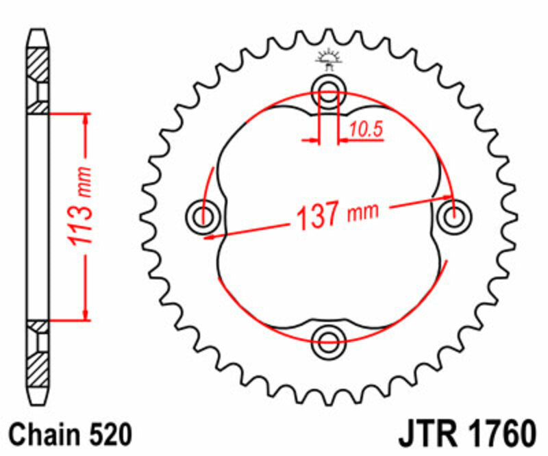 JT SPROCKETS Steel Standard Rear Sprocket 1760 - 520 - 1074936003
