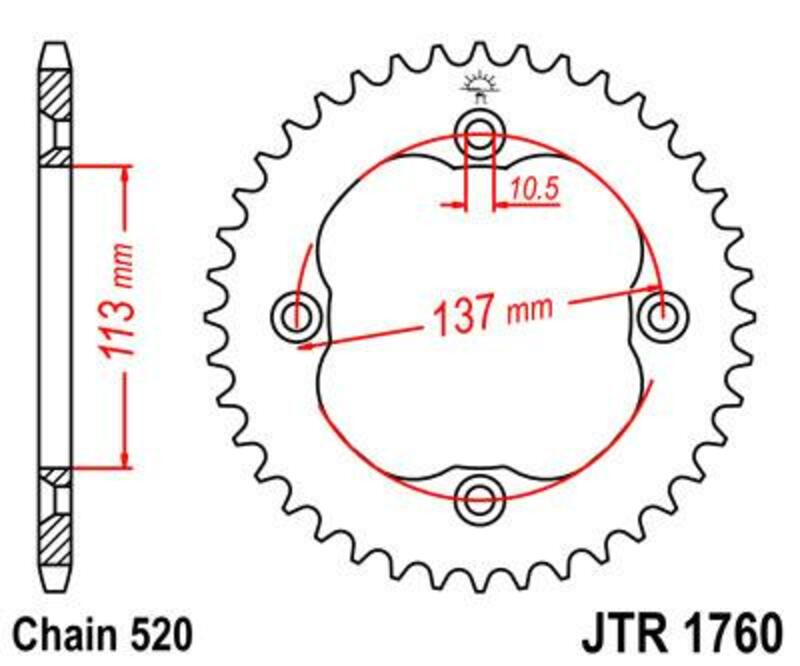 JT SPROCKETS Steel Standard Rear Sprocket 1760 - 520 - 1074936004