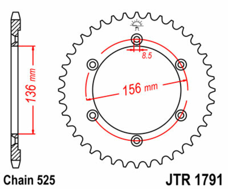 JT SPROCKETS Steel Standard Rear Sprocket 1791 - 525 - 1074941002