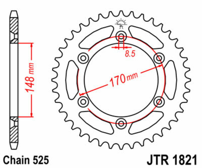 JT SPROCKETS Steel Standard Rear Sprocket 1821 - 525