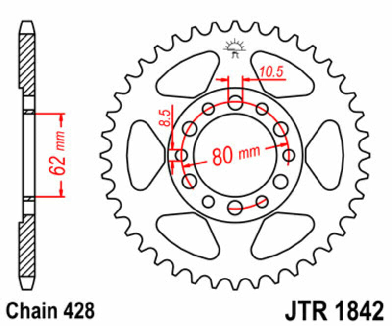 JT SPROCKETS Steel Standard Rear Sprocket 1842 - 428 - 1074957008