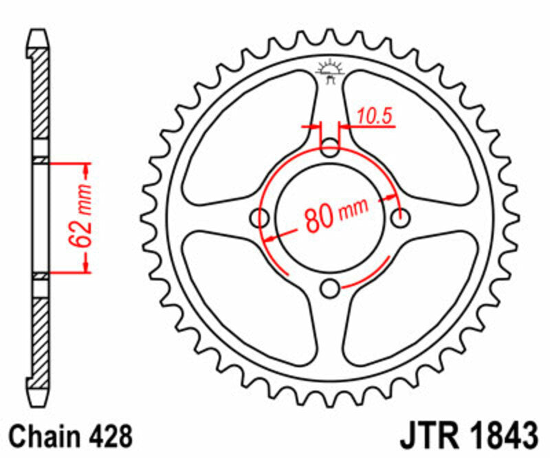 JT SPROCKETS Steel Standard Rear Sprocket 1843 - 428 - 1074958002