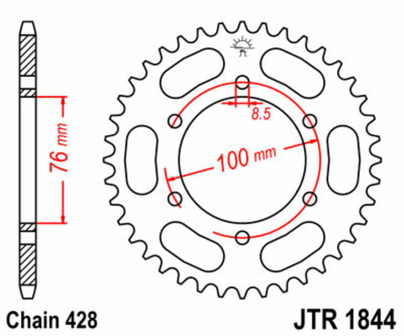 JT SPROCKETS Steel Standard Rear Sprocket 1844 - 428 - 1074959002