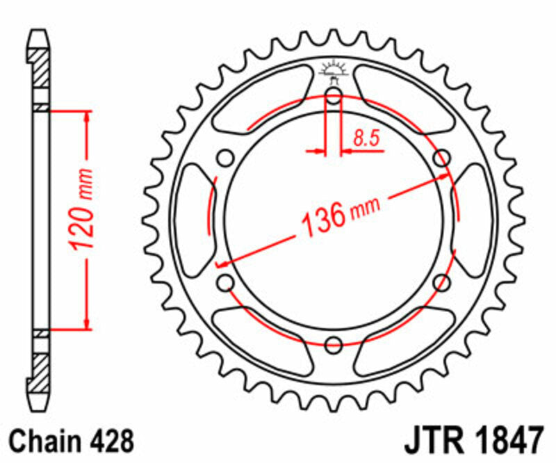 JT SPROCKETS Steel Standard Rear Sprocket 1847 - 428 - 1074962004