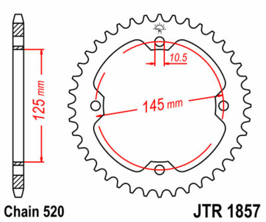 JT SPROCKETS Steel Standard Rear Sprocket 1857 - 520 - 1074963005