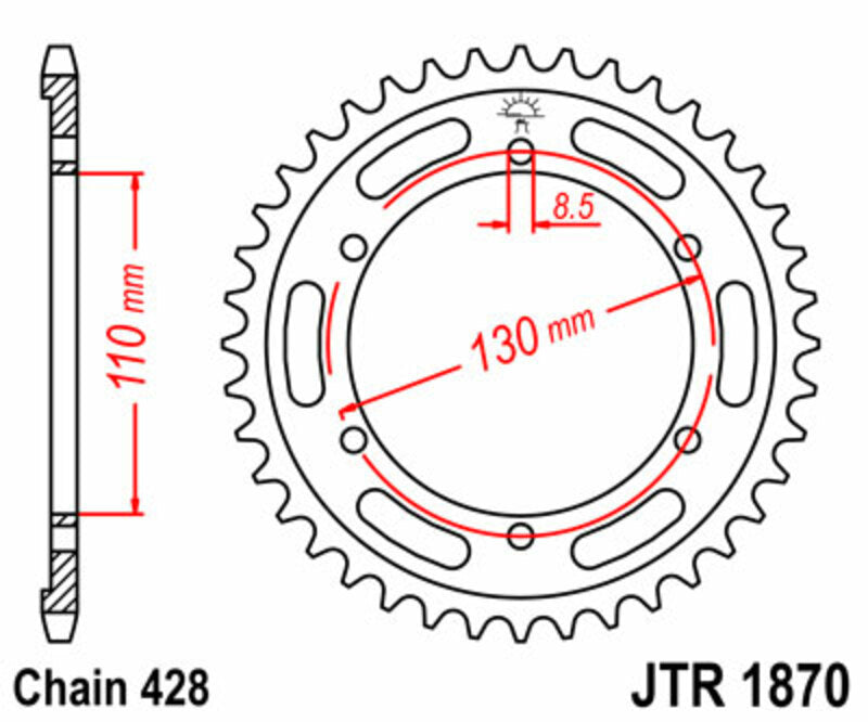 JT SPROCKETS Steel Standard Rear Sprocket 1870 - 428 - 1074965001