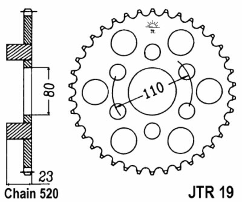 JT SPROCKETS Steel Standard Rear Sprocket 19 - 520 - 1074973003