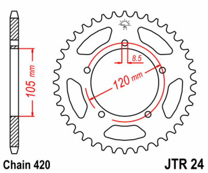 JT SPROCKETS Steel Standard Rear Sprocket 24 - 420 - 1074998001