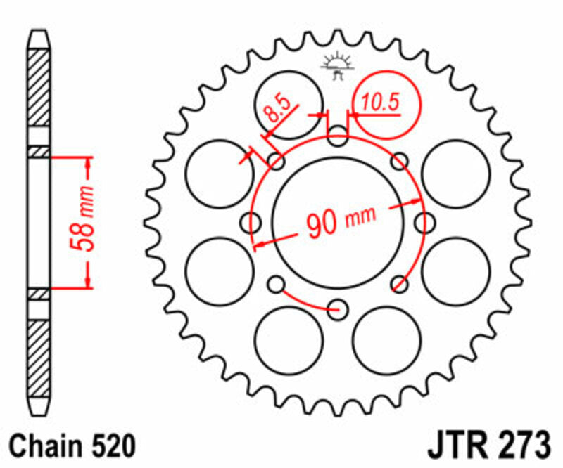 JT SPROCKETS Steel Standard Rear Sprocket 273 - 520 - 1075022001