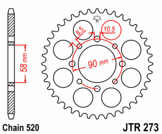 JT SPROCKETS Steel Standard Rear Sprocket 273 - 520 - 1075022002