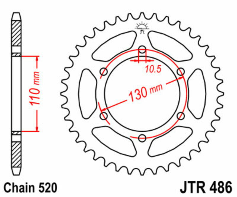 JT SPROCKETS Steel Standard Rear Sprocket 486 - 520 - 1075064006
