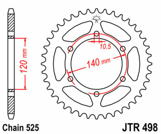 JT SPROCKETS Steel Standard Rear Sprocket 498 - 525 - 1075068004