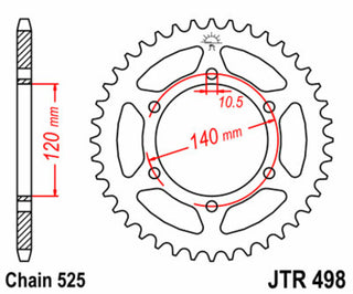 JT SPROCKETS Steel Standard Rear Sprocket 498 - 525 - 1075068005