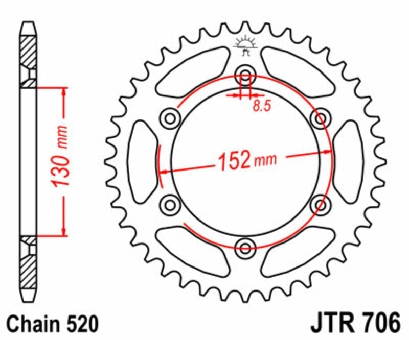 JT SPROCKETS Steel Standard Rear Sprocket 706 - 520 - 1075094002