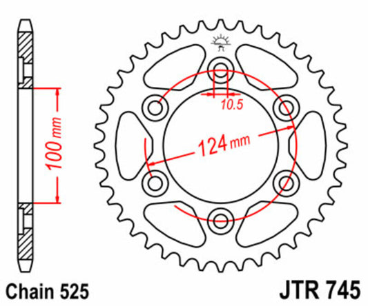 JT SPROCKETS Steel Standard Rear Sprocket 745 - 525 - 1075102004