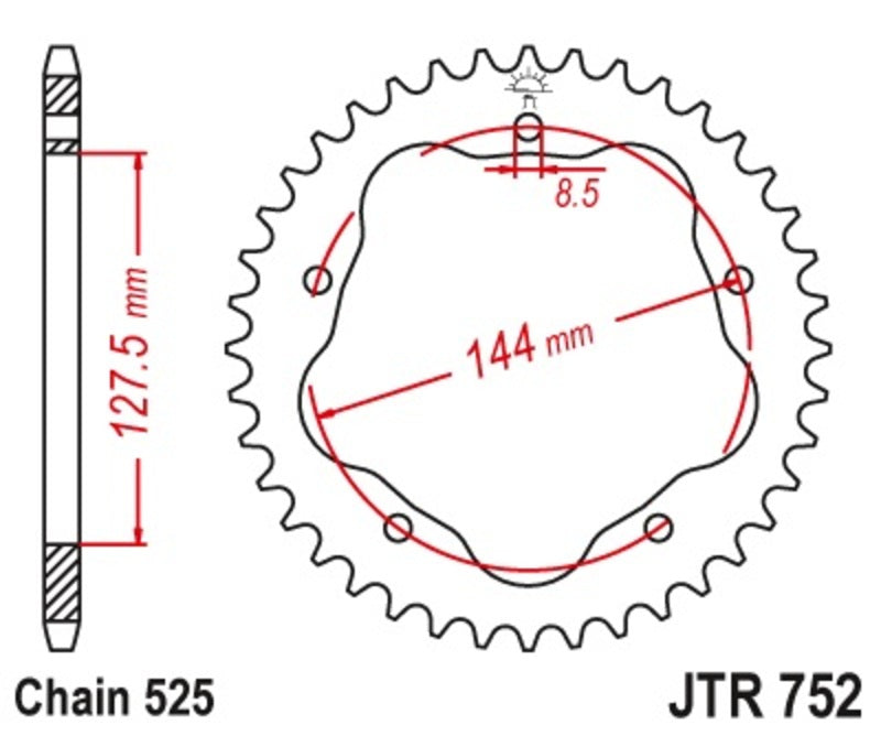 JT SPROCKETS Aluminium Rear Sprocket 752 - 525 - 1075106001