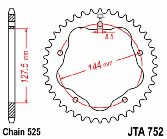 JT SPROCKETS Aluminium Rear Sprocket 752 - 525 - 1075106004