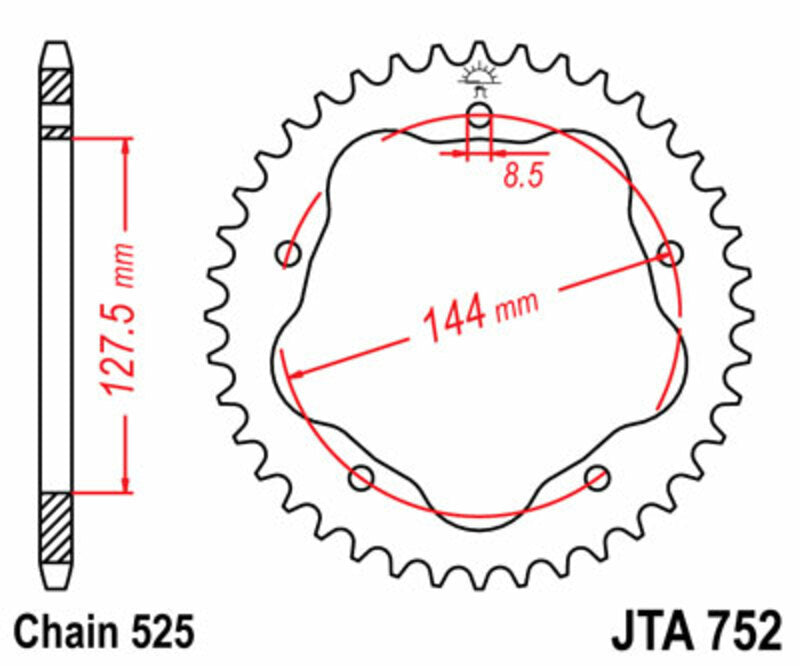 JT SPROCKETS Aluminium Rear Sprocket 752 - 525 - 1075106004
