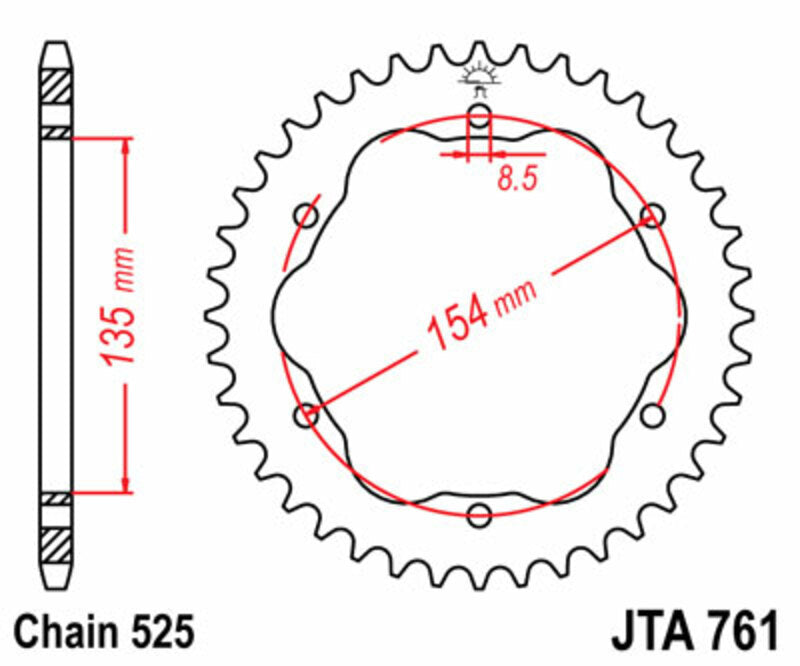 JT SPROCKETS Aluminium Rear Sprocket 761 - 525 - 1075107001