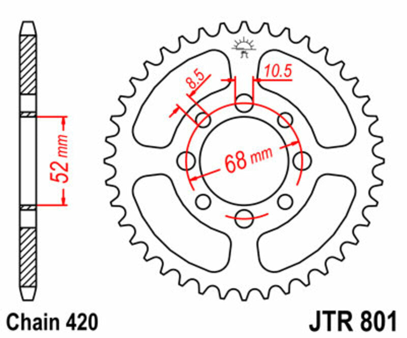 JT SPROCKETS Steel Standard Rear Sprocket 801 - 420 - 1075115008