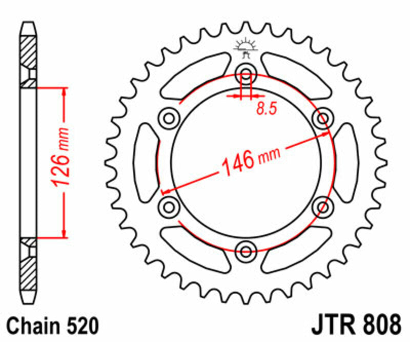 JT SPROCKETS Steel Standard Rear Sprocket 808 - 520 - 1075120006