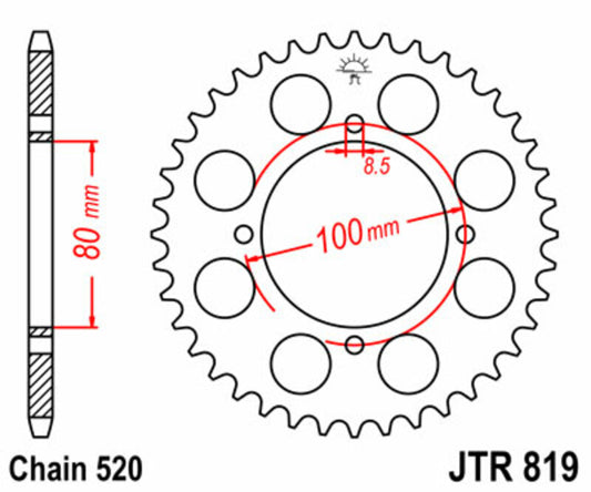 JT SPROCKETS Steel Standard Rear Sprocket 819 - 520