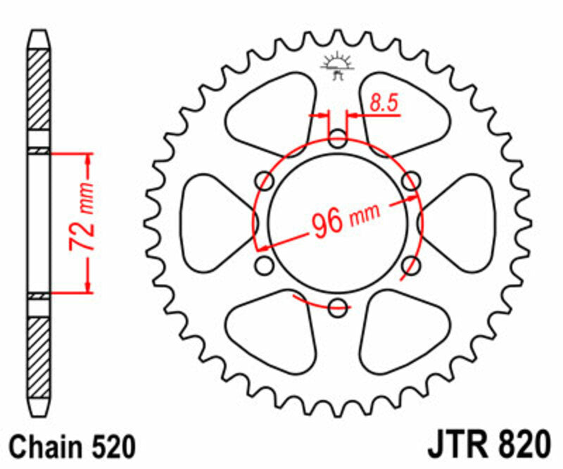 JT SPROCKETS Steel Standard Rear Sprocket 820 - 520