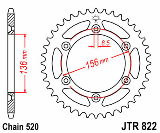 JT SPROCKETS Steel Standard Rear Sprocket 822 - 520 - 1075134009