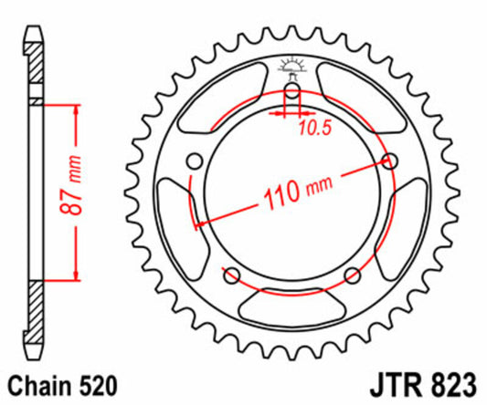 JT SPROCKETS Steel Standard Rear Sprocket 823 - 520 - 1075135001