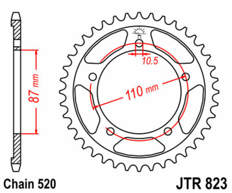 JT SPROCKETS Steel Standard Rear Sprocket 823 - 520 - 1075135002