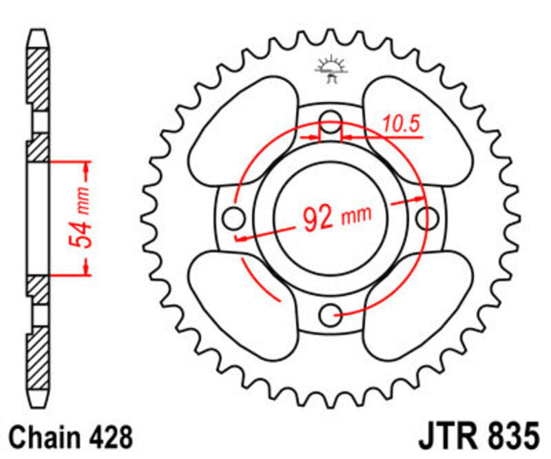 JT SPROCKETS Steel Standard Rear Sprocket 835 - 428 - 1075148006