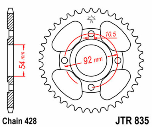 JT SPROCKETS Steel Standard Rear Sprocket 835 - 428 - 1075148006