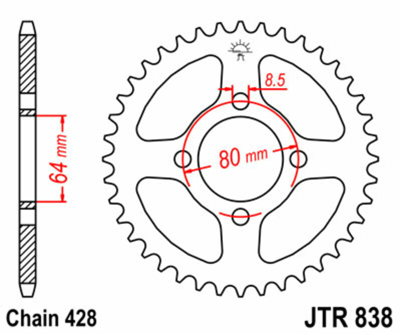 JT SPROCKETS Steel Standard Rear Sprocket 838 - 428 - 1075151005