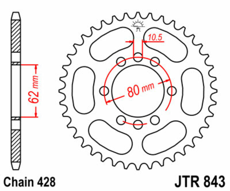JT SPROCKETS Steel Standard Rear Sprocket 843 - 428 - 1075155005