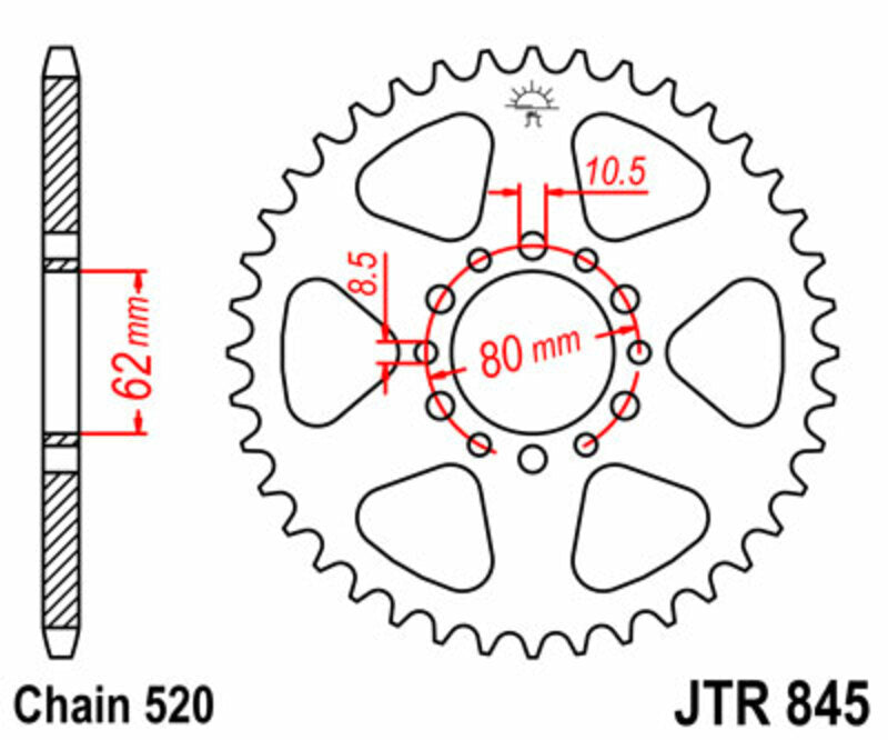 JT SPROCKETS Steel Standard Rear Sprocket 845 - 520 - 1075156005