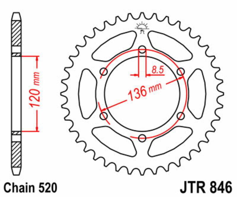 JT SPROCKETS Steel Standard Rear Sprocket 846 - 520 - 1075157001