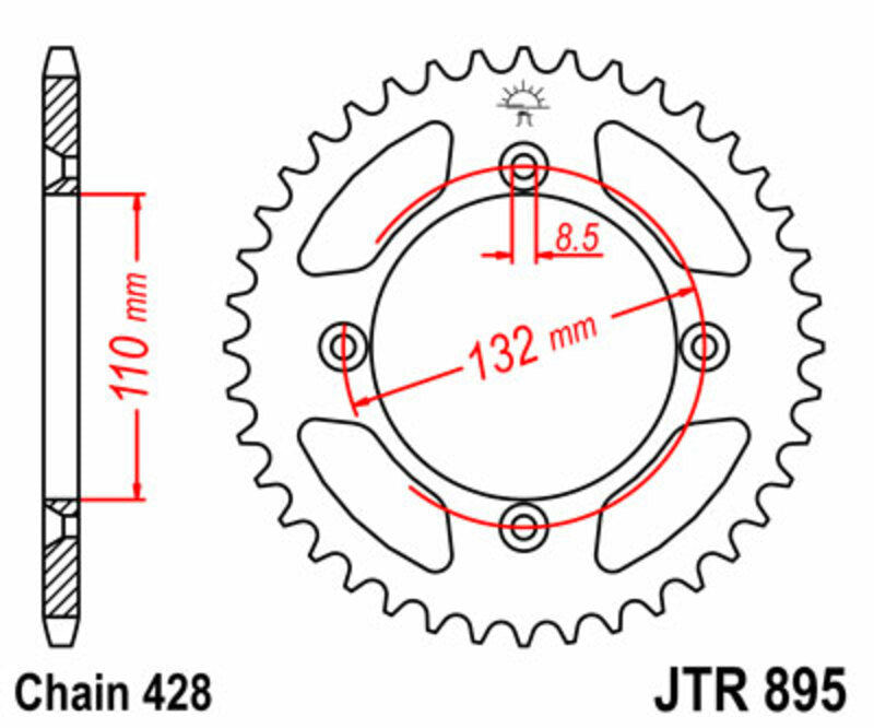 JT SPROCKETS Steel Standard Rear Sprocket 895 - 428 - 1075178002