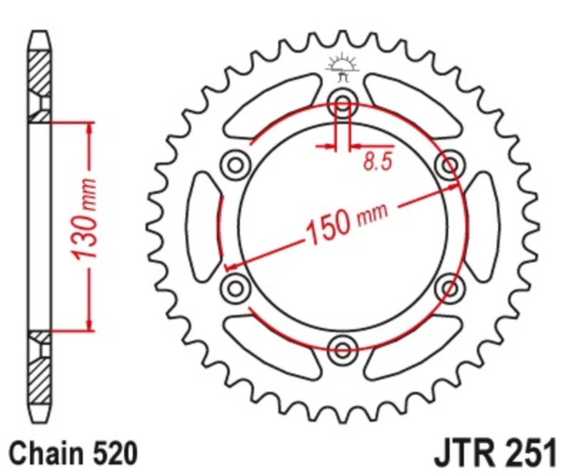 JT SPROCKETS Steel Self-Cleaning Rear Sprocket 251 - 520 - 1075483003