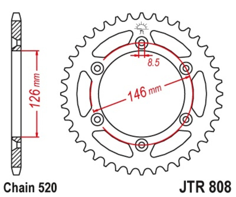 JT SPROCKETS Steel Self-Cleaning Rear Sprocket 808 - 520 - 1075485004
