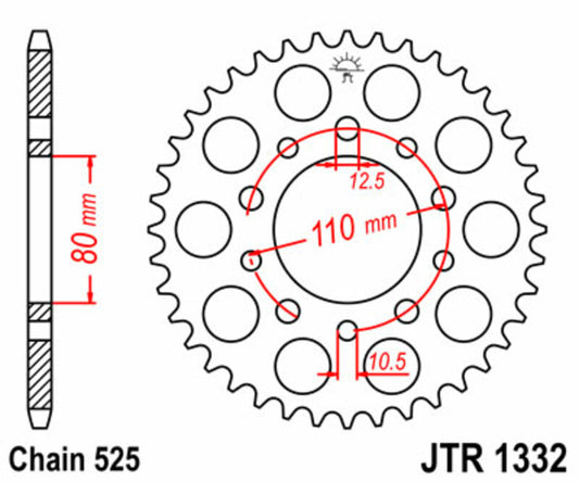 JT SPROCKETS Steel Standard Rear Sprocket 1332 - 525 - 1075499002