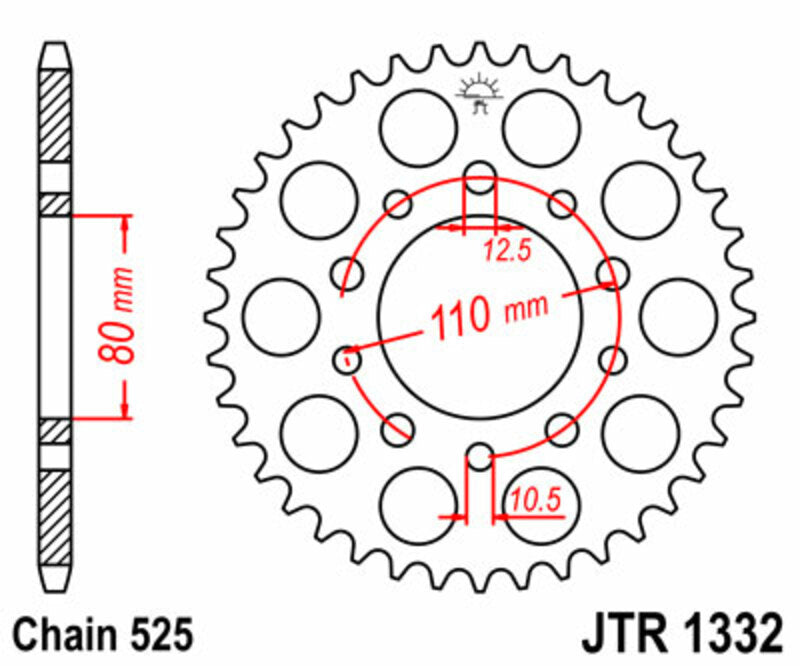 JT SPROCKETS Steel Standard Rear Sprocket 1332 - 525 - 1075499006