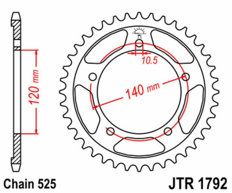 JT SPROCKETS Steel Standard Rear Sprocket 1792 - 525 - 1075505006