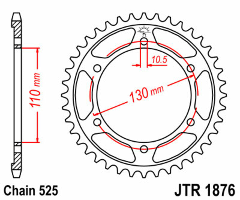 JT SPROCKETS Steel Standard Rear Sprocket 1876 - 525 - 1075507002