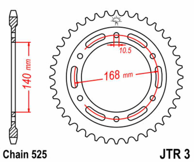 JT SPROCKETS Steel Standard Rear Sprocket 3 - 525 - 1075508001
