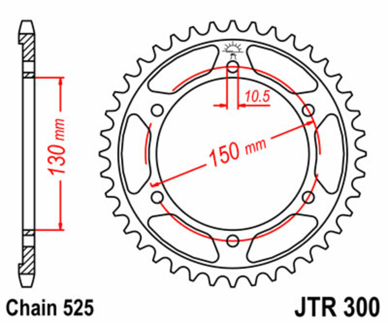 JT SPROCKETS Steel Standard Rear Sprocket 300 - 525 - 1075509004