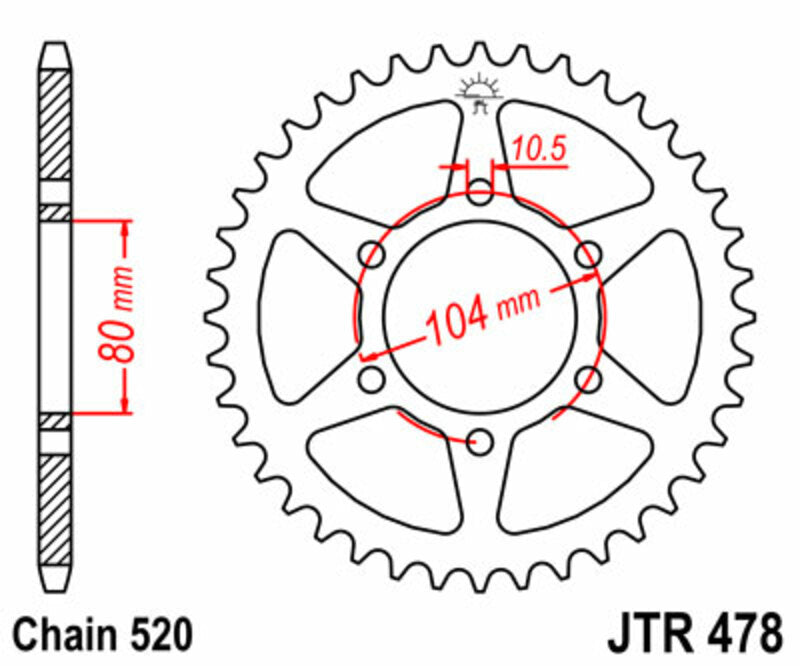 JT SPROCKETS Steel Standard Rear Sprocket 478 - 520 - 1075511003