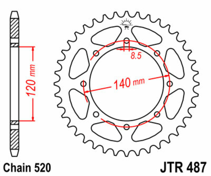 JT SPROCKETS Steel Standard Rear Sprocket 487 - 520 - 1075514003